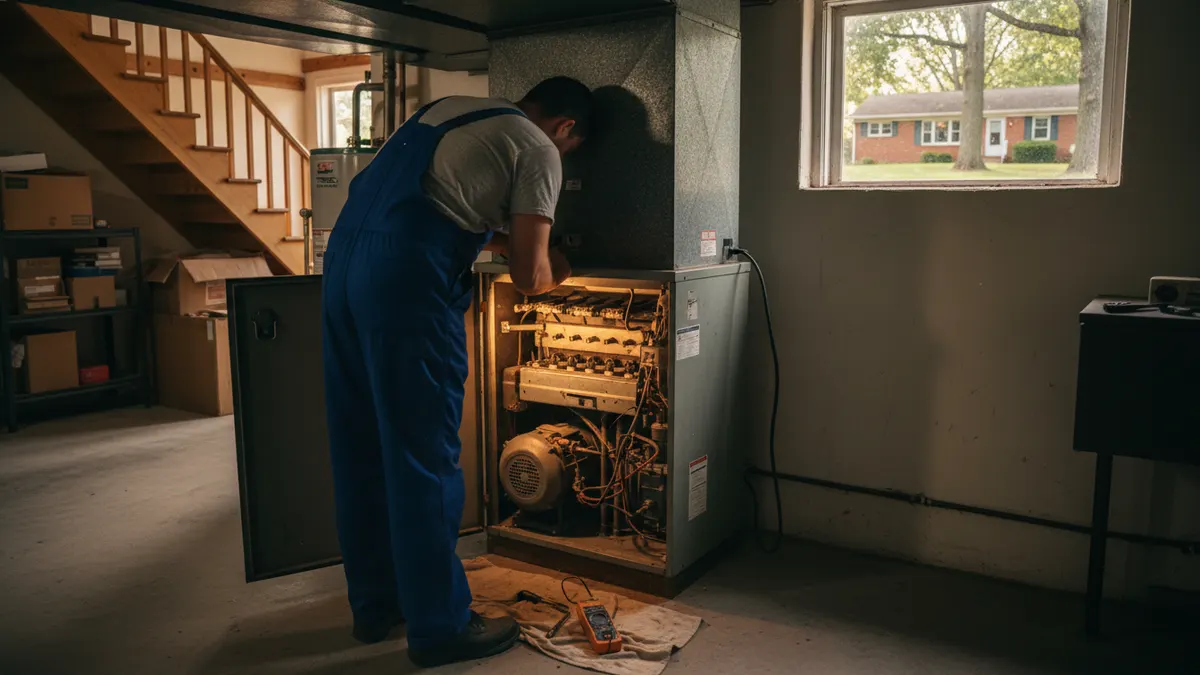 Flame sensor cleaning in progress at the gas furnace